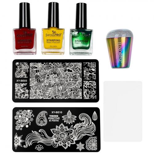 Kit Nail Art cu Stampila - Oja SensoPRO - Matrita - Hollywood Nails - Produse Nail Art -  Oja Stampila Unghii