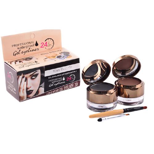 Set tus eyeliner gel + fard sprancene Kiss Beauty eyebrow&eyeliner gel - Machiaj Sprancene -