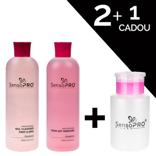 Set Soak-Off Remover & Cleanser Strawberry 1000ml + Cadou Dozator SensoPRO Milano
